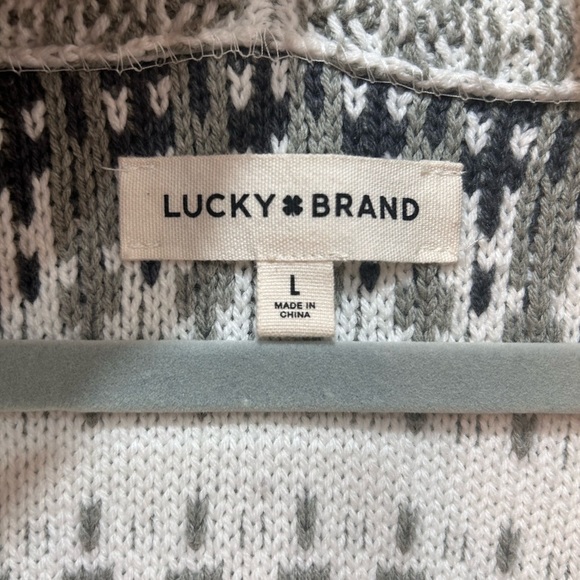 Lucky Brand Gray Striped Shawl Collar Cardigan Women Sz L Boho Cozycore Comfort - Picture 3 of 10